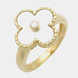 Pre Owned Van Cleef & Arpels Vintage Alhambra 18K Yellow Gold, Diamond, Mother of Pearl Ring EU 55