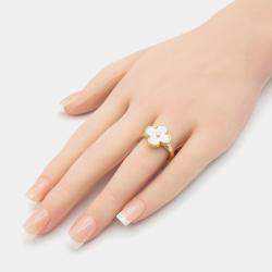 Pre Owned Van Cleef & Arpels Vintage Alhambra 18K Yellow Gold, Diamond, Mother of Pearl Ring EU 55