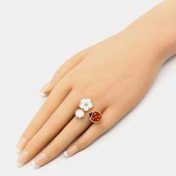 Pre Owned Van Cleef & Arpels Lucky Spring Between the Finger 18K Rose Gold & Mother of Pearl Ring EU 54