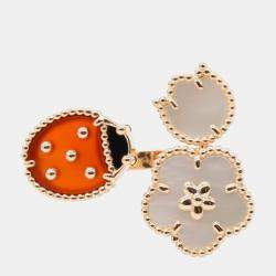 Pre Owned Van Cleef & Arpels Lucky Spring Between the Finger 18K Rose Gold & Mother of Pearl Ring EU 54