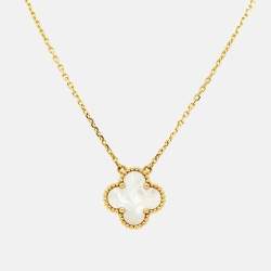 Pre Owned Van Cleef & Arpels Vintage Alhambra Mother of Pearl 18k Yellow Gold Necklace