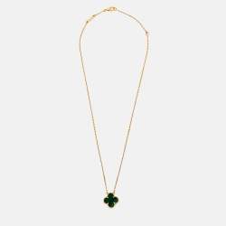 Pre Owned Van Cleef & Arpels Vintage Alhambra Malachite 18k Yellow Gold Necklace