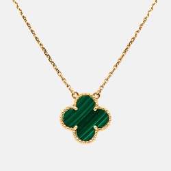 Pre Owned Van Cleef & Arpels Vintage Alhambra Malachite 18k Yellow Gold Necklace