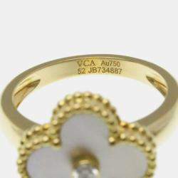 Pre Owned Van Cleef & Arpels Vintage Alhambra 18K Yellow Gold, Diamond, Mother of Pearl Ring EU 52