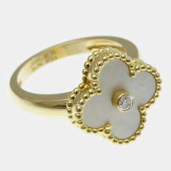 Pre Owned Van Cleef & Arpels Vintage Alhambra 18K Yellow Gold, Diamond, Mother of Pearl Ring EU 52