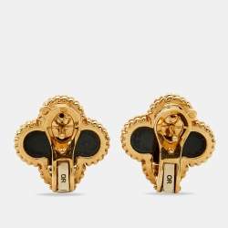 Pre Owned Van Cleef & Arpels Vintage Alhambra Onyx 18k Yellow Gold Earrings