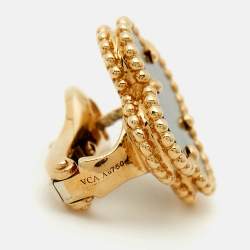 Pre Owned Van Cleef & Arpels Vintage Alhambra Onyx 18k Yellow Gold Earrings