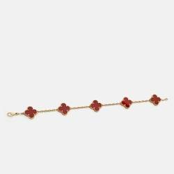 Pre Owned Van Cleef & Arpels Vintage Alhambra Carnelian 18k Yellow Gold 5 Motif Station Bracelet