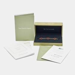 Pre Owned Van Cleef & Arpels Vintage Alhambra Carnelian 18k Yellow Gold 5 Motif Station Bracelet