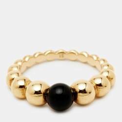 Pre Owned Van Cleef & Arpels Perlee Couleurs Onyx 18K Yellow Gold Variation Ring 51