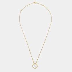 Pre Owned Van Cleef & Arpels Vintage Alhambra Mother of Pearl 18k Yellow Gold Necklace