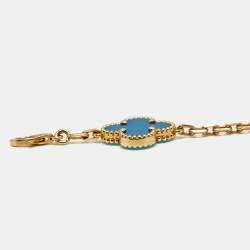 Pre Owned Van Cleef & Arpels Vintage Alhambra Agate 18k Yellow Gold 5 Motif Station Bracelet