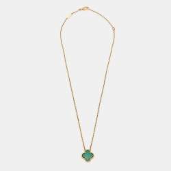 Pre Owned Van Cleef & Arpels Vintage Alhambra Malachite 18k Yellow Gold Necklace