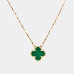 Pre Owned Van Cleef & Arpels Vintage Alhambra Malachite 18k Yellow Gold Necklace