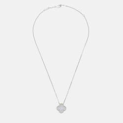 Pre Owned Van Cleef & Arpels Vintage Alhambra Chalcedony 18k White Gold Pendant Necklace