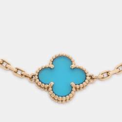 Pre Owned Van Cleef & Arpels Vintage Alhambra Agate 18k Yellow Gold 5 Motif Station Bracelet