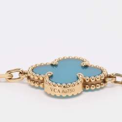 Pre Owned Van Cleef & Arpels Vintage Alhambra Agate 18k Yellow Gold 5 Motif Station Bracelet