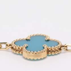 Pre Owned Van Cleef & Arpels Vintage Alhambra Agate 18k Yellow Gold 5 Motif Station Bracelet