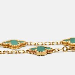 Pre Owned Van Cleef & Arpels Vintage Alhambra Malachite 18k Yellow Gold 5 Motif Station Bracelet