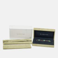 Pre Owned Van Cleef & Arpels Vintage Alhambra Malachite 18k Yellow Gold 5 Motif Station Bracelet