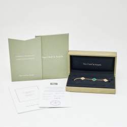 Pre Owned Van Cleef & Arpels Vintage Alhambra Malachite Diamond 18k Yellow Gold 5 Motif Station Bracelet