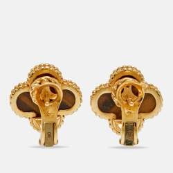 Pre Owned Van Cleef & Arpels Alhambra Tiger's Eye 18k Yellow Gold Earrings