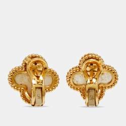 Pre Owned Van Cleef & Arpels Vintage Alhambra Mother of Pearl 18k Yellow Gold Earrings