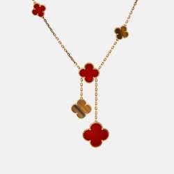 Pre Owned قلادة فان كليف آند أربلز ماجيك آلامبرا عقيق أحمر وعين النمر وذهب أصفر عيار 18