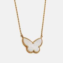 Pre Owned Van Cleef & Arpels Lucky Alhambra Butterfly Mother of Pearl 18k Yellow Gold Necklace