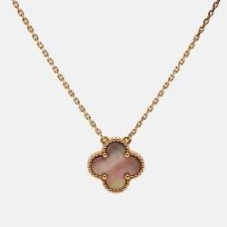 Pre Owned Van Cleef & Arpels Vintage Alhambra Grey Mother of Pearl 18k Rose Gold Necklace