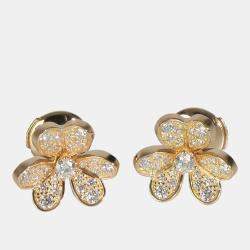 Pre Owned Van Cleef & Arpels Frivole Mini Model 18K Yellow Gold Diamond Earring