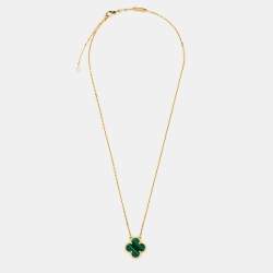 Pre Owned Van Cleef & Arpels Vintage Alhambra Malachite 18k Yellow Gold Necklace