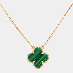 Pre Owned Van Cleef & Arpels Vintage Alhambra Malachite 18k Yellow Gold Necklace