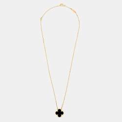مملوكة مسبقًا Van Cleef & Arpels Vintage Alhambra Onyx 18k Yellow Gold Necklace