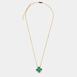 Pre Owned Van Cleef & Arpels Vintage Alhambra Malachite 18k Yellow Gold Necklace