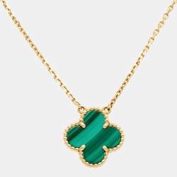 Pre Owned Van Cleef & Arpels Vintage Alhambra Malachite 18k Yellow Gold Necklace