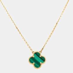 Pre Owned Van Cleef & Arpels Vintage Alhambra Malachite 18k Yellow Gold Necklace