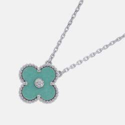 Pre Owned Van Cleef & Arpels Limited Edition Vintage Alhambra 18K White Gold Diamond Necklace