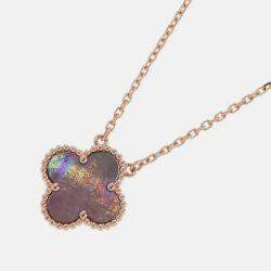 Pre Owned Van Cleef & Arpels Vintage Alhambra 18K Rose Gold and Grey Mother of Pearl  Pendant Necklace 