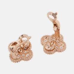 Pre Owned Van Cleef & Arpels Vintage Alhambra Diamond 18K Rose Gold Earrings