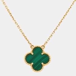 Pre Owned Van Cleef & Arpels Vintage Alhambra Malachite 18k Yellow Gold Necklace