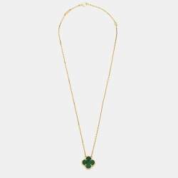 Pre Owned Van Cleef & Arpels Vintage Alhambra Malachite 18k Yellow Gold Necklace