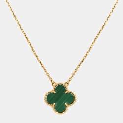 Pre Owned Van Cleef & Arpels Vintage Alhambra Malachite 18k Yellow Gold Necklace