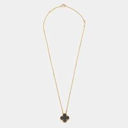 Pre Owned Van Cleef & Arpels Vintage Alhambra Onyx 18k Yellow Gold Necklace