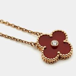 Pre Owned Van Cleef & Arpels Vintage Alhambra Limited Edition 2011 Carnelian Diamond 18k Rose Gold Holiday Pendant