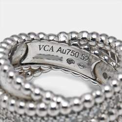 Pre Owned Van Cleef & Arpels Perlée Diamonds Duo 18k White Gold Ring Size 52