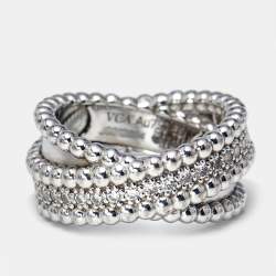 Pre Owned Van Cleef & Arpels Perlée Diamonds Duo 18k White Gold Ring Size 52