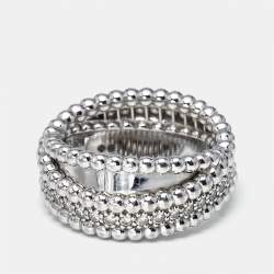 Pre Owned Van Cleef & Arpels Perlée Diamonds Duo 18k White Gold Ring Size 52