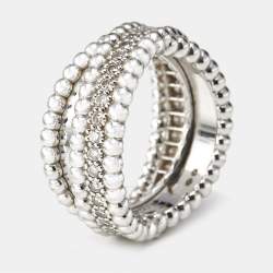 Pre Owned Van Cleef & Arpels Perlée Diamonds Duo 18k White Gold Ring Size 52