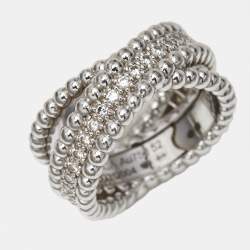 Pre Owned Van Cleef & Arpels Perlée Diamonds Duo 18k White Gold Ring Size 52